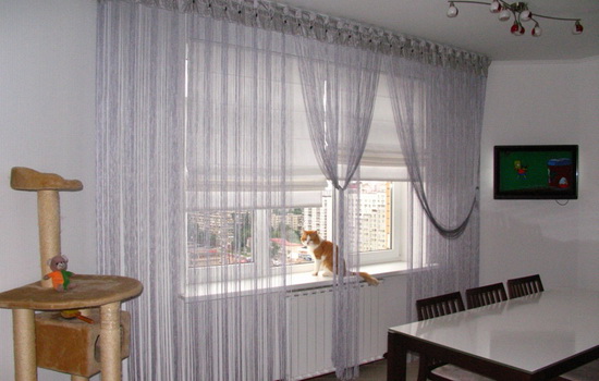 Нитевидные шторы в интерьере в гостиной (80 фото)